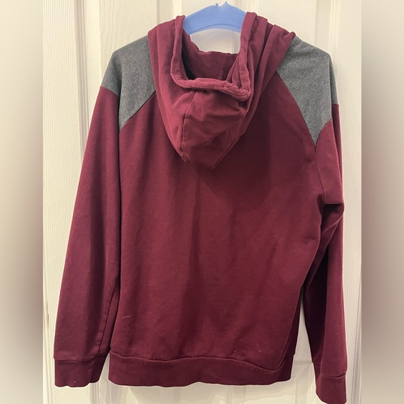 Forever 21 Men Hoodie Sweatshirt -Burgundy/Maroon with Grey Blocks - Picture 7 of 8
